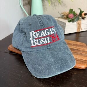 Vtg Reagan/Bush 84 Adjustable Cap By Adams OS leather Strap